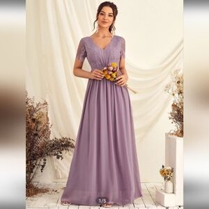 Shein eyelash lace panel maxi chiffon bridesmaid dress